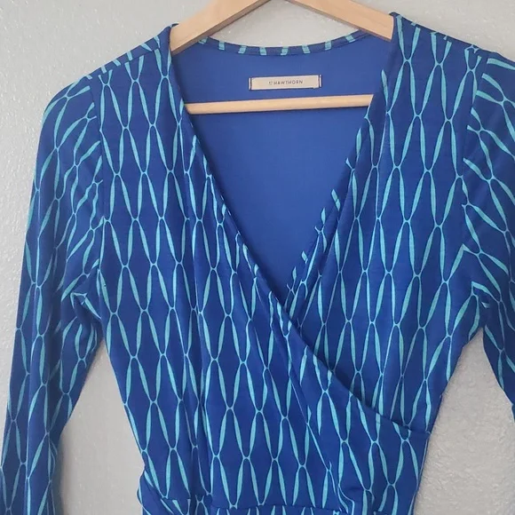 41 Hawthorn Small Blue and Aqua Faux Wrap Dress - Picture 3 of 11